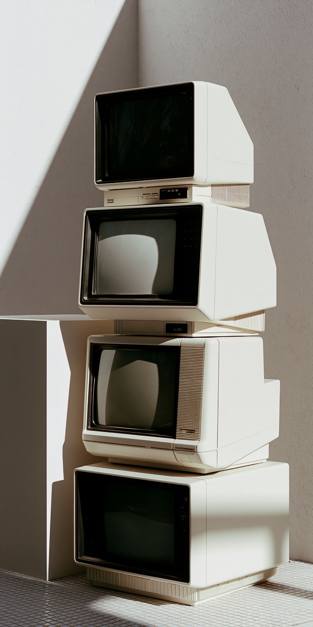 Stacked vintage televisions